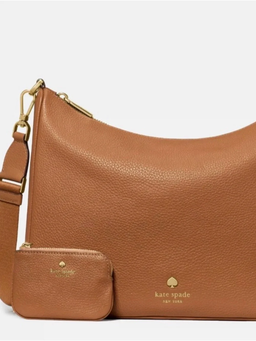 Kate Spade Emma Bohemian Tan Pebbled Leather Shoulder Bag with Matching Pouch